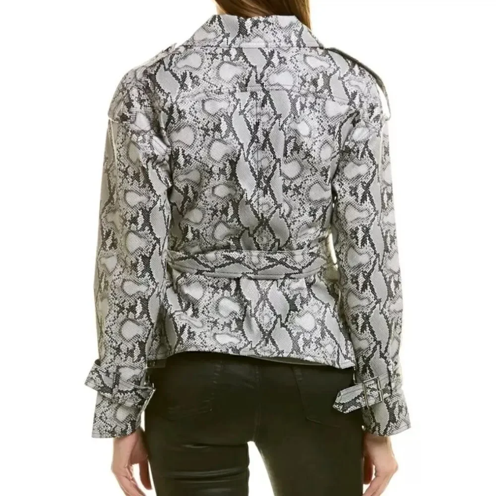 Noize Jacket Womens Size Large dakota snake print Faux Leather Moto zip‎ up New